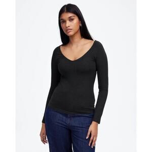 Madewell Jersey Double V-Neck Long-Sleeve Top WMNS S Black Long Sleeve Slim Fit